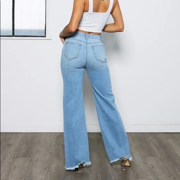 Destructed Slit High Rise Straight Leg Jeans - Picture 2 of 4